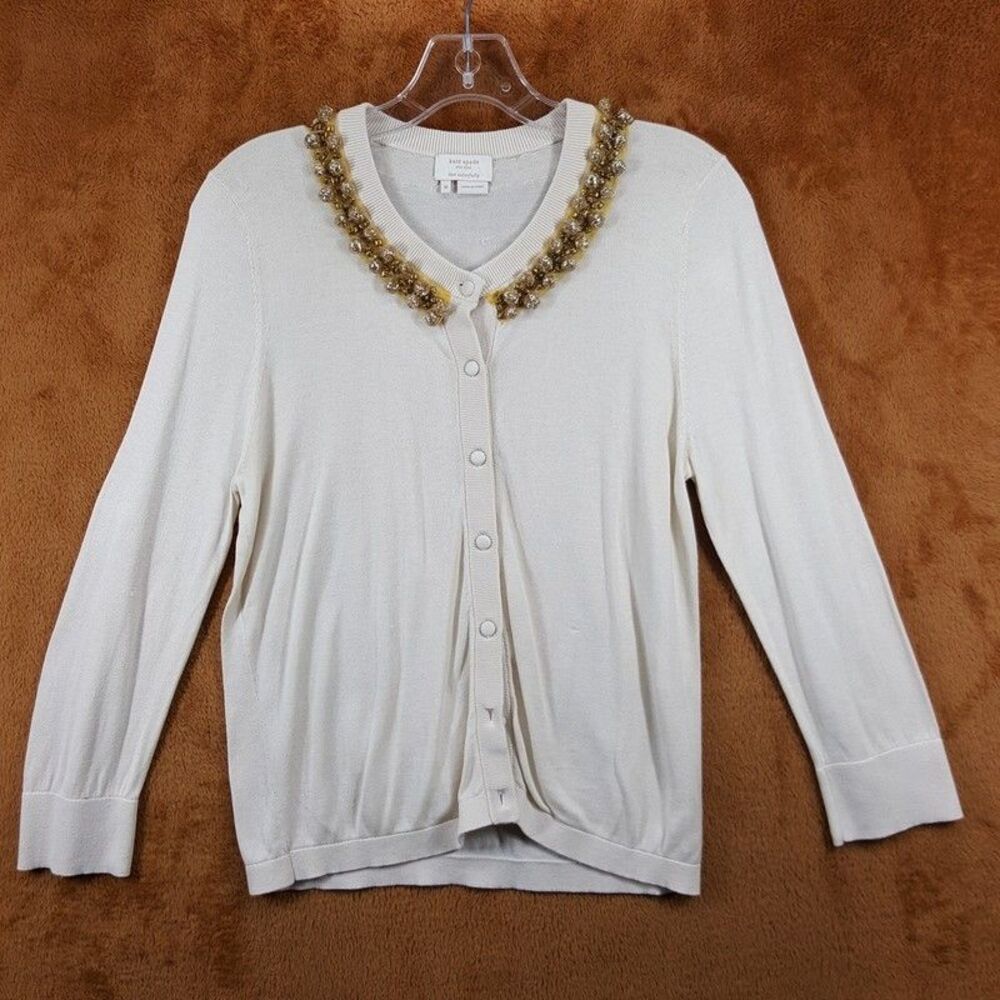 kate spade Cream Beaded Collar Button-Up Cardigan